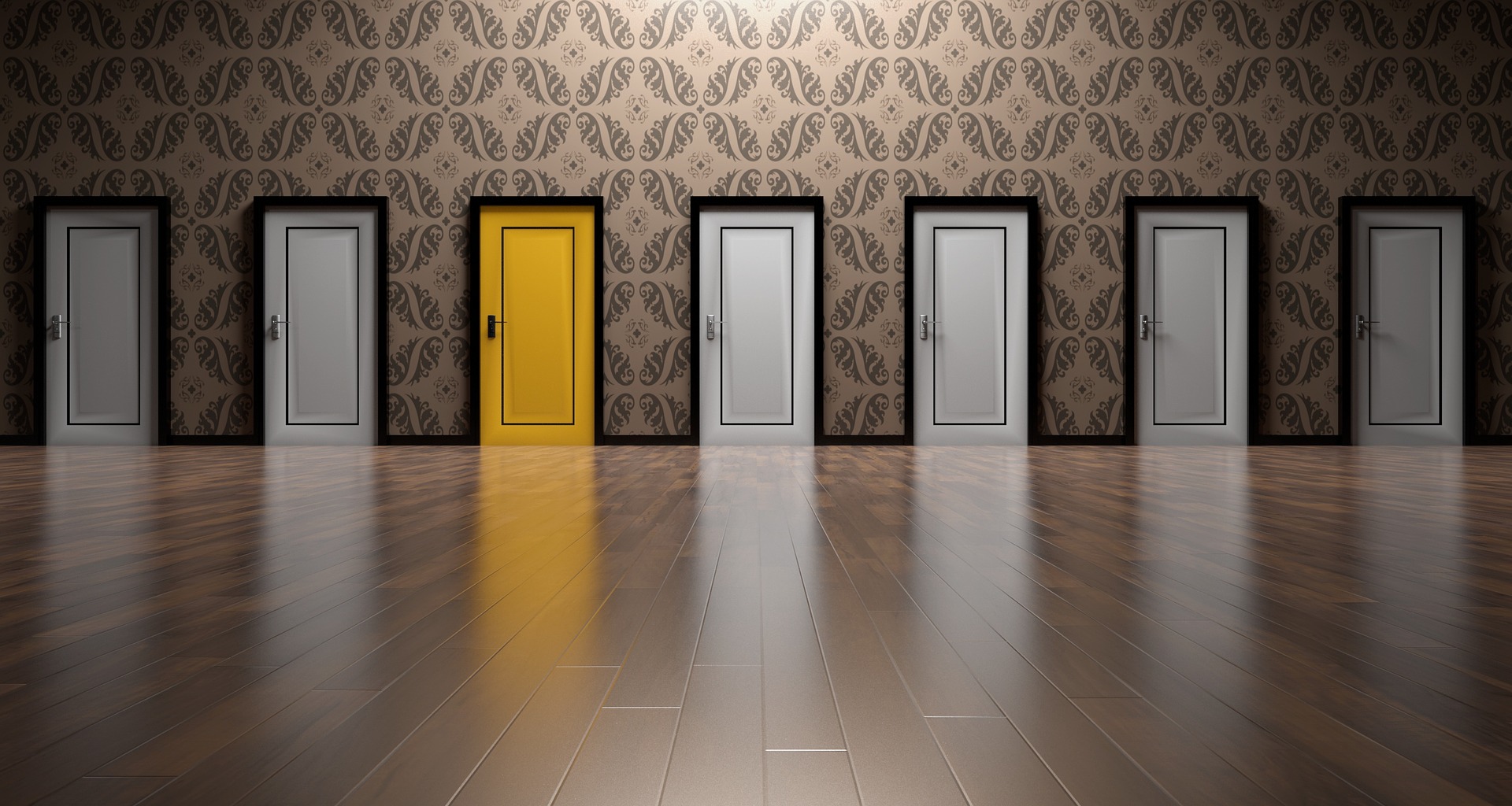 Stanza con 7 porte in successione